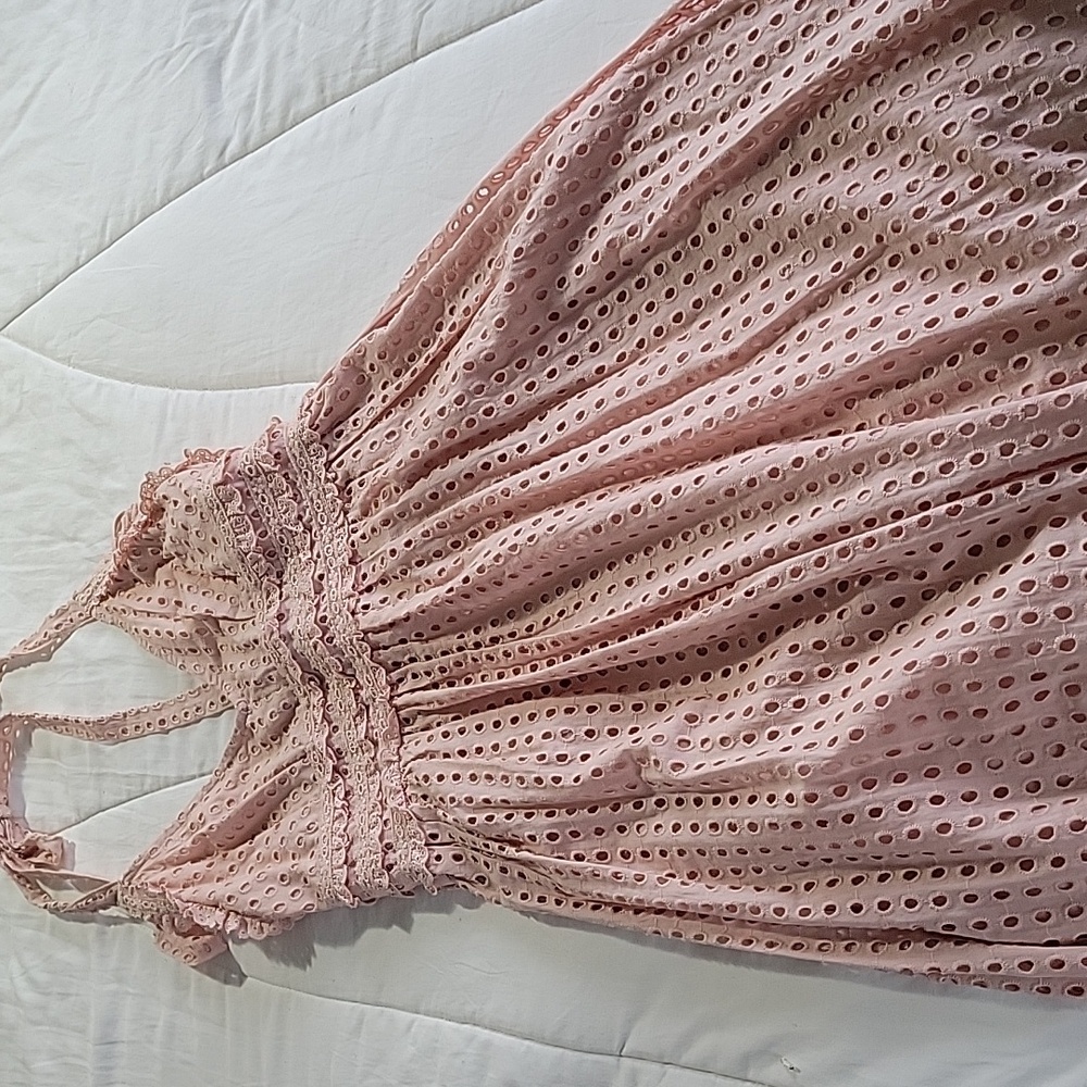 TOPSHOP ANGLAISE BRODERIE LACE HALTER TOP DRESS  4 BLUSH PINK - Picture 7 of 15